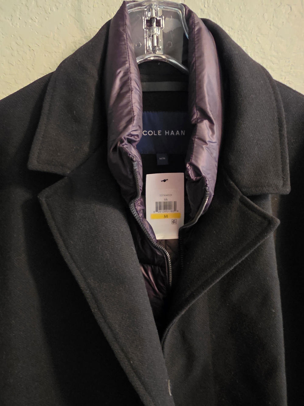 Cole Haan Black Wool Pea Coat Quilted Dark Navy Primaloft  Sz M $600 RETAIL! NWT